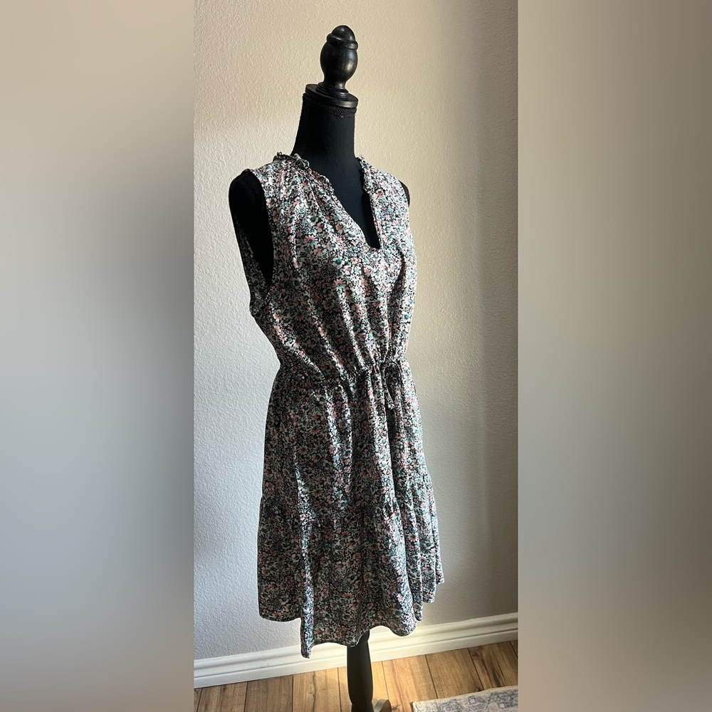 GAP Womens Floral Pattern Sleeveless Split Neck Mini Dress Ruffle Sz L Casual - Picture 4 of 10